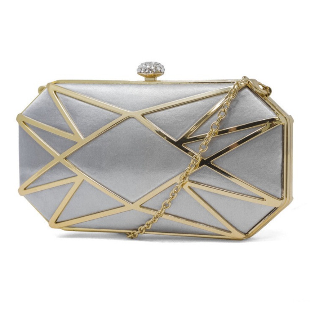 Inc International Concepts Alea Geometric Clutch Silver Gold party bag B000306